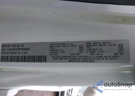 2021 Jeep Wrangler Unlimited Rubicon 4X4 z USA, uszkodzony, nr VIN 1C4HJXFG2MW563261